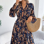 Spring Summer Casual Floral Flared Sleeve Waist A-Line Dress