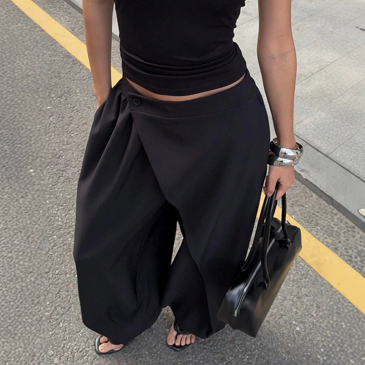 Women's Office Korean Pear Shapes Design Black Pants Slimming Draping Light Luxury Loose Small Casual Pants