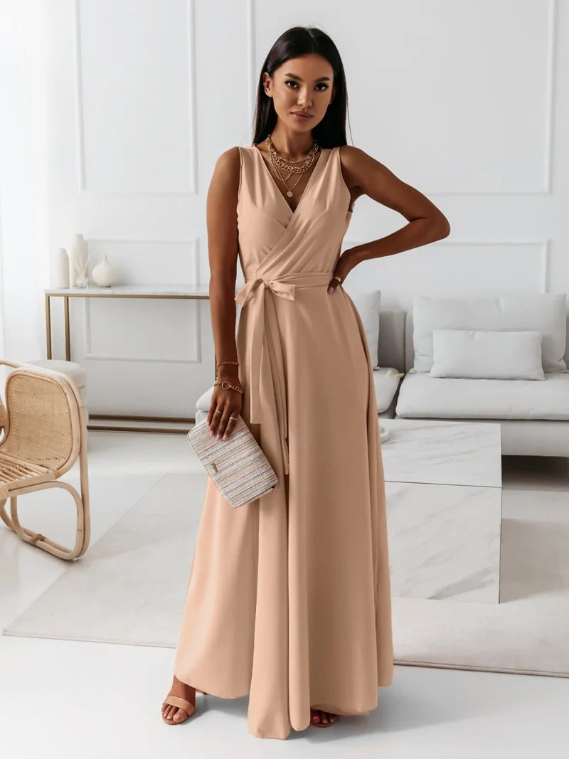 Tied V-Neck Evening Party Maxi Dress