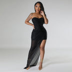 Women's Strapless Sequin Ruched High-Low Dress