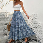 Floral Belt Three Layer Long Patchwork A Line Skirt
