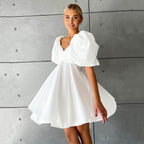 Off-Neck Puff-Sleeve A-Line Dress
