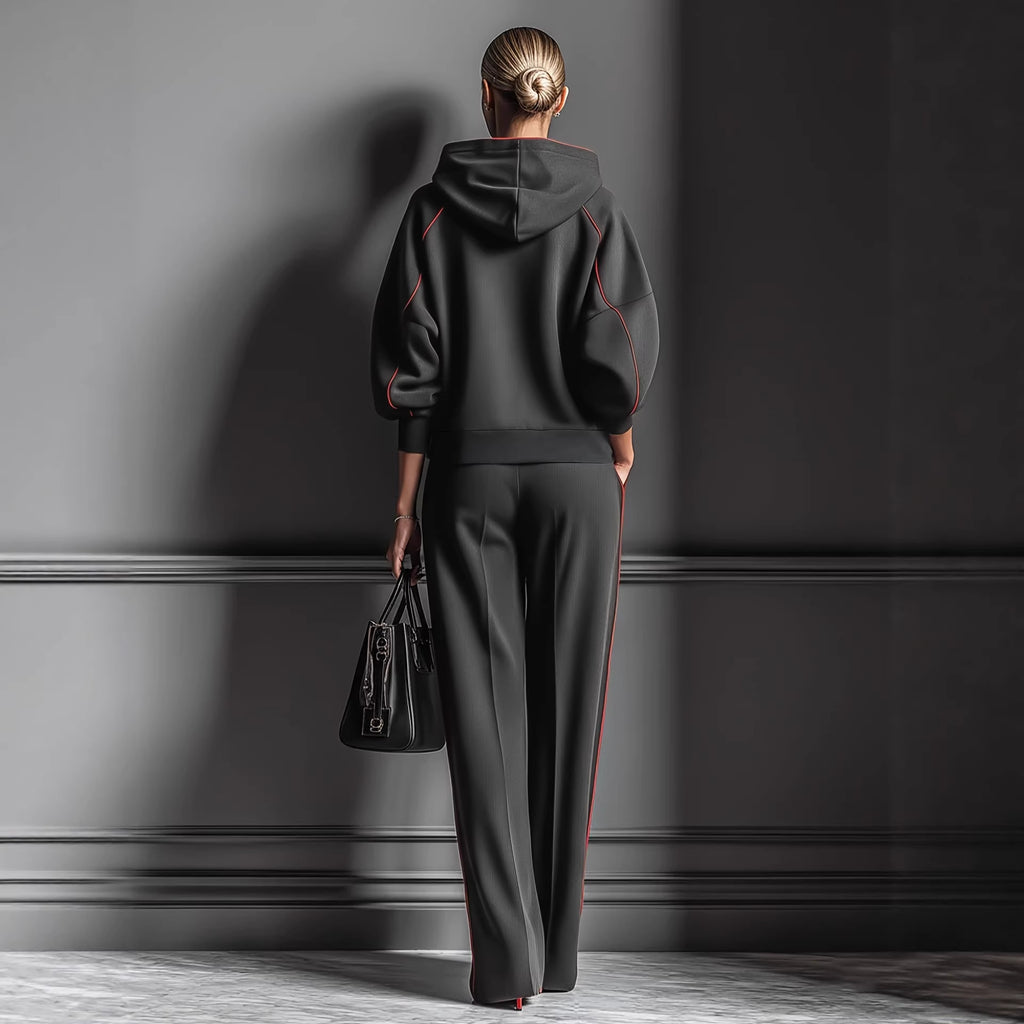 Women Clothing Dark Gray Air Layer Contrast Color Hooded