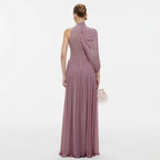 One Shoulder Pinch Pleated Ribbon Vietnam Pleated Hip Dress