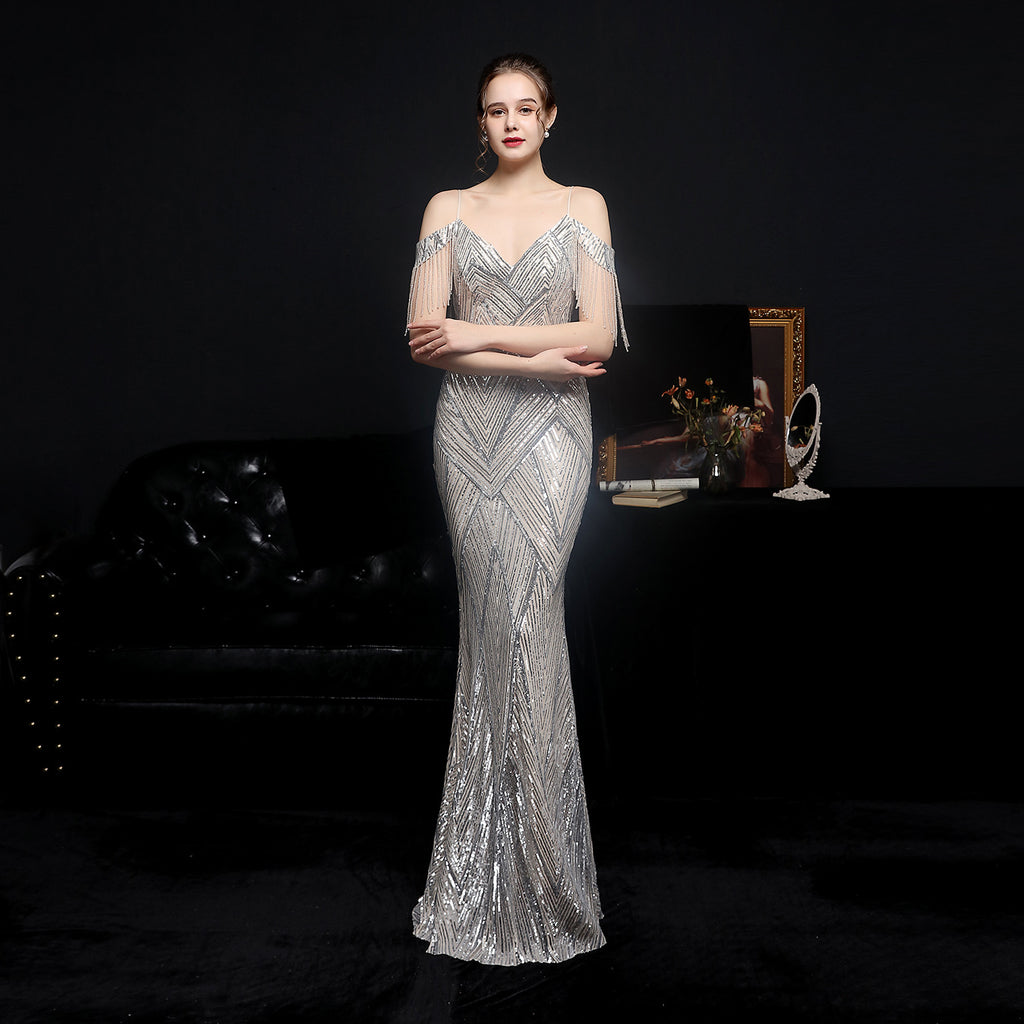Women's Sequin Fishtail Formal Dress Banquet Etiquette Evening