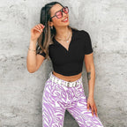 Women’s White Ribbed Polo Collar Cropped Top