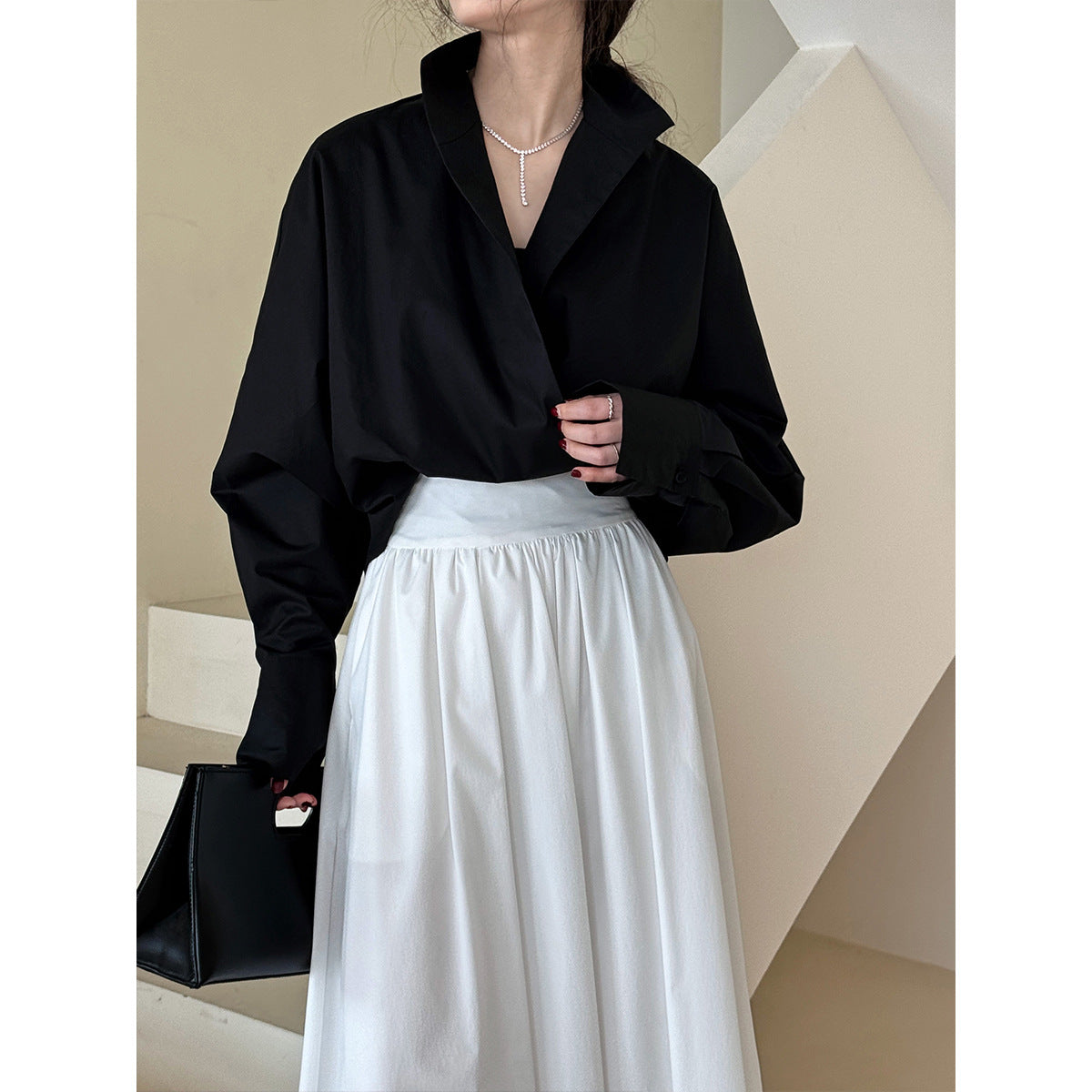 Deep V-Neck Batwing Sleeve Blouse