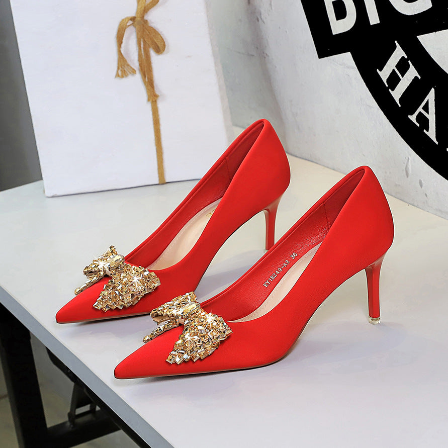 Women's Rhinestone Bow Stiletto Heels