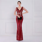 Women's Floral Sequin Crafts Beaded Banquet Long Sleeve Sequin Aura Dress