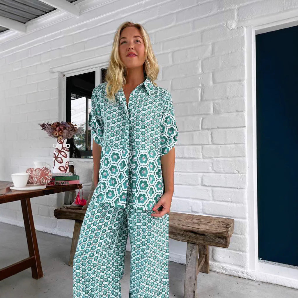 Women's Printing Stitching Shirt Two Piece Two-Piece Set