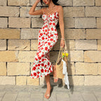 Women's Floral Lace-Up Cami Maxi Dress