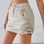 Summer Washed Drawstring Elastic Waist Denim Skirt