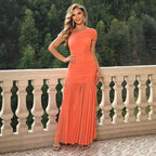 One-Shoulder Ruched Split Bodycon Maxi Dress