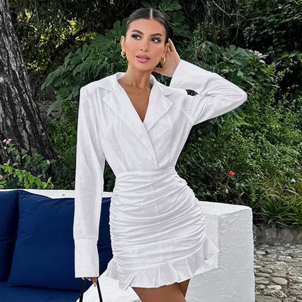 White Cotton-Linen Flounce Dress