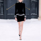 Autumn Winter Runway Gold Velvet Heavy Industry Beads Top Mid Length Skirt Set Two-Piece Set