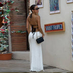 Women's White Halter Backless Knit Midi Dress
