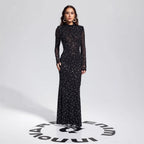 Women's Arrival Black Dress Sexy Strap Rhinestone Tight Long Sleeve Dress