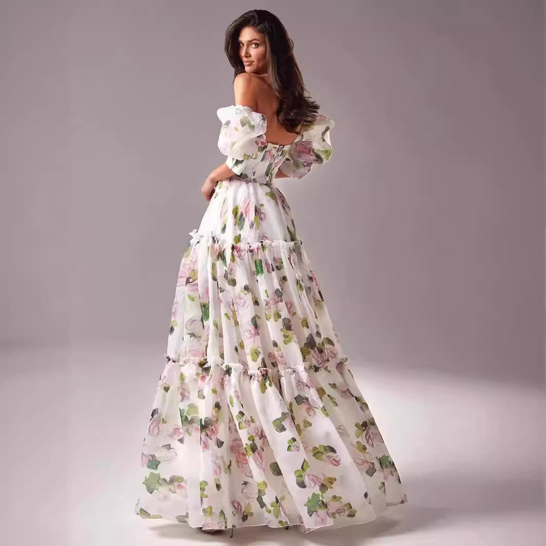 Off-Shoulder Organza Evening Dress