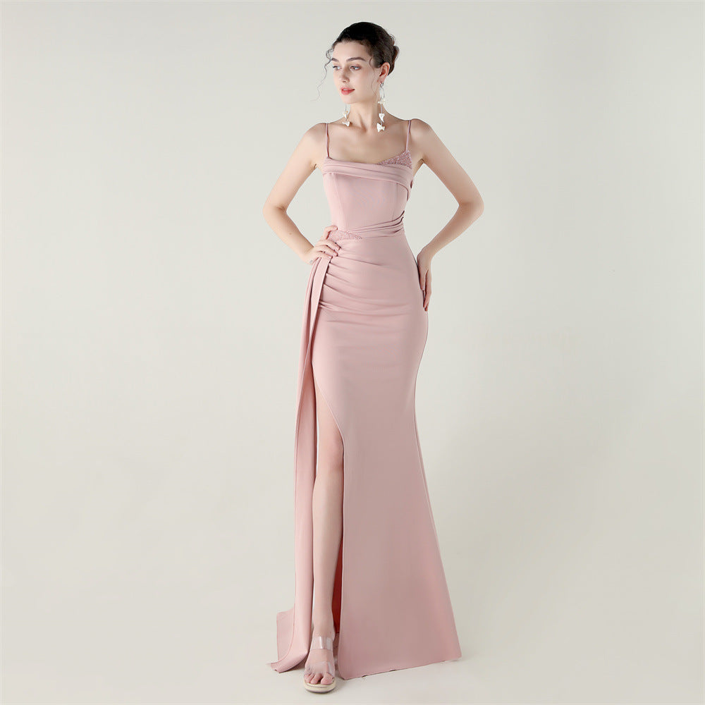 Women's Rhinestone Ruched Fishtail Evening Dress