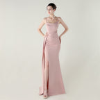 Women's Rhinestone Ruched Fishtail Evening Dress