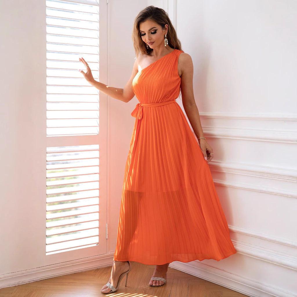 One-Shoulder Pleated Chiffon Party Dress