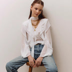 Women's V-Neck Ruffle Chiffon Blouse