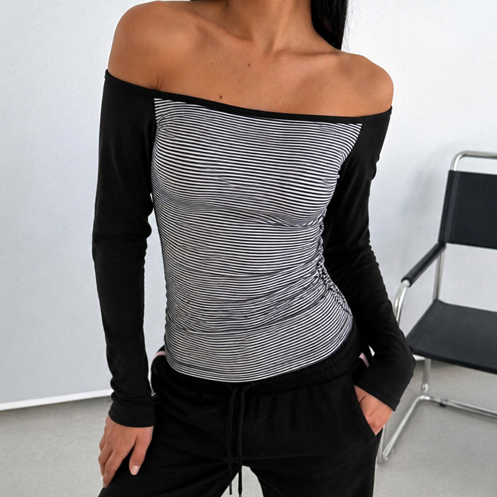 Autumn Winter Contrast Color Striped Long Sleeved Top Basic