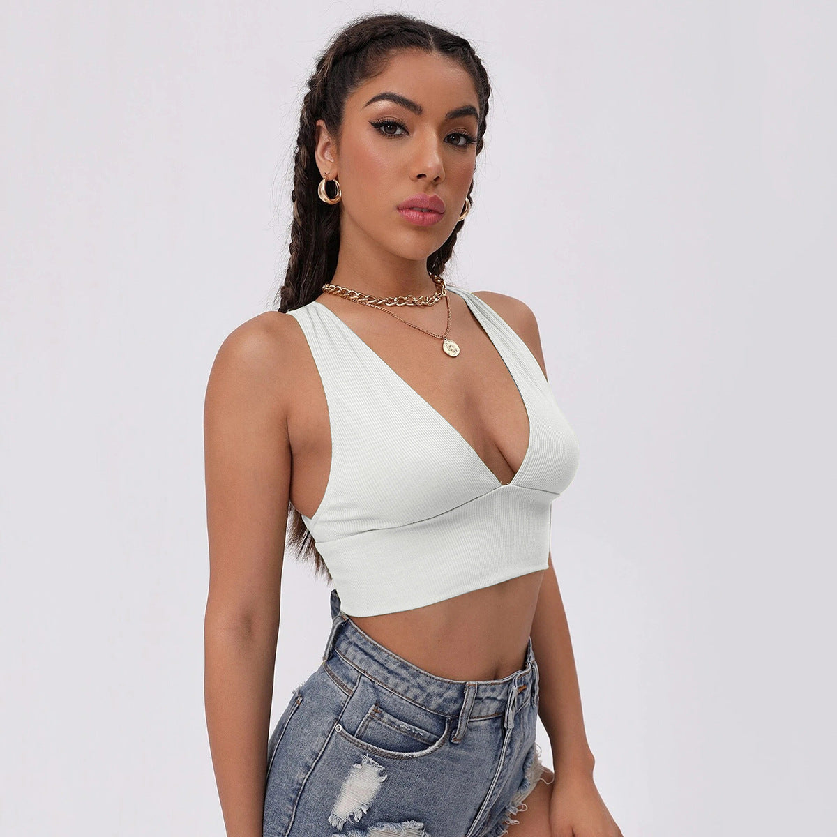 Women's Slim-Fit V-Neck Backless Vest Top