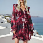 Women's Autumn Bohemian Printed Loose Long Sleeves Short Dress Women Clothing