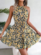 Women's Spring Summer Casual Tied Lotus Leaf Large Swing Floral Dress Women Clothing