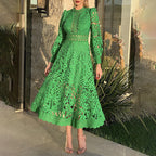 Women's Embroidered Puff-Sleeve A-Line Dress