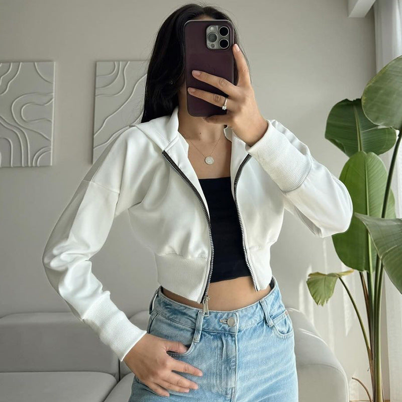 Women's Autumn Winter Cardigan Zipper Hooded Long Sleeve Knitted Coat