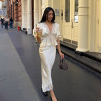 Women's Lace-Trim Satin V-Neck Top & Maxi Skirt Set