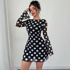 Polka Dot Backless Mesh Mini Dress