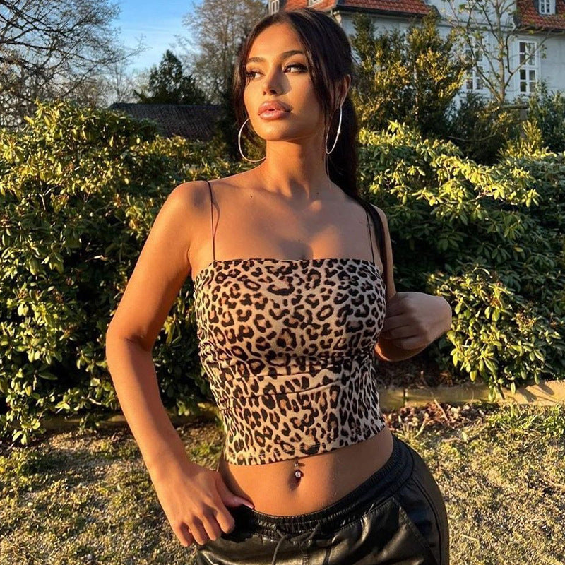Women’s Leopard Print Strapless Crop Camisole