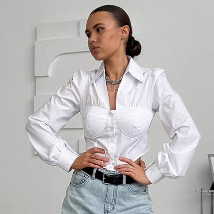 Women's Slim Fit Collared Long Sleeve Blouse