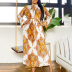Women's Autumn Printed Long Sleeve Pleated Dress