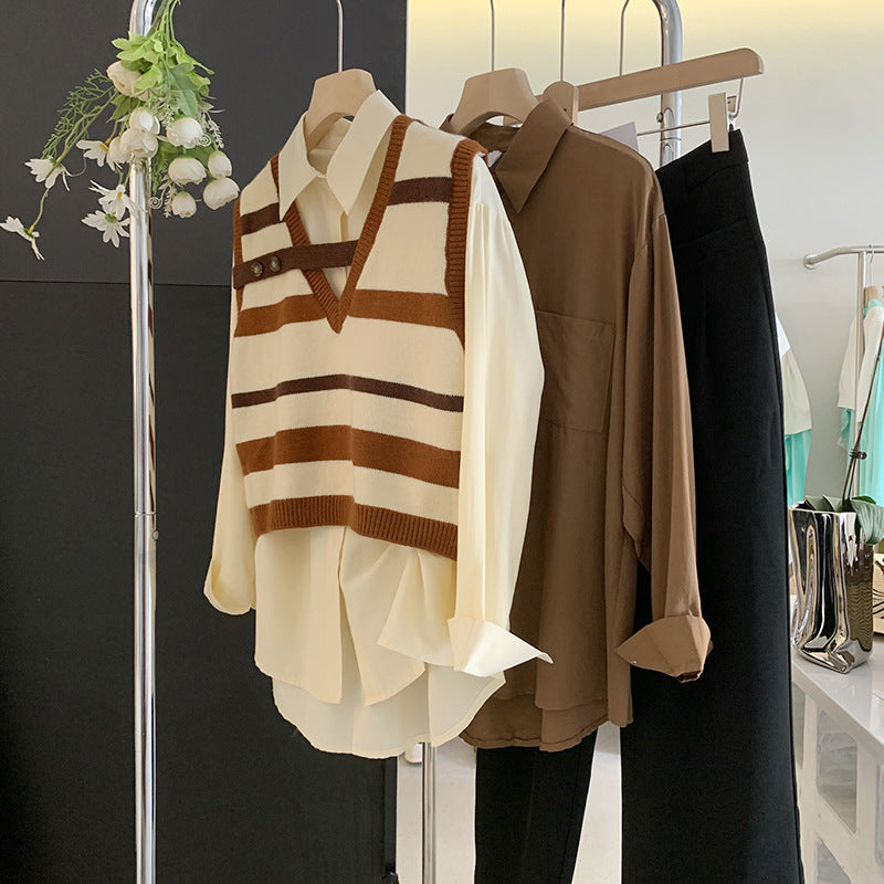 Women's Single Breasted Solid Color Long Sleeve Mid Length Shirt
