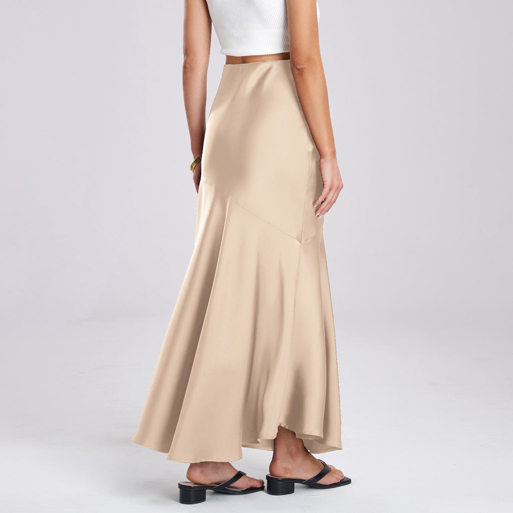 Acetate Satin Patchwork Maxi Skirt