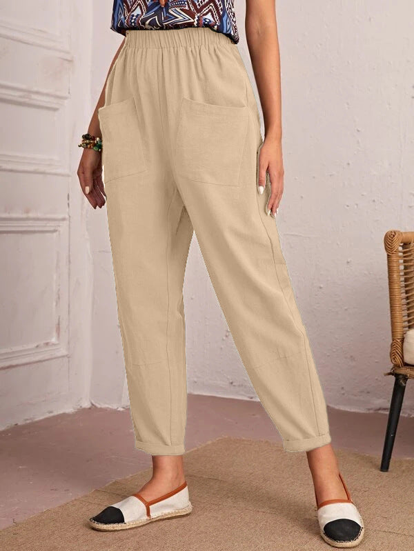 Four Seasons Cotton Linen Cropped Elastic Waist Pants