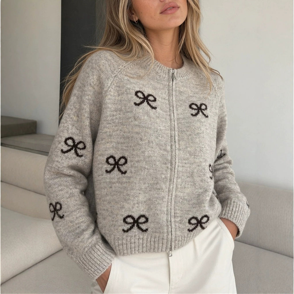 Women's Bow Jacquard Knit Cardigan