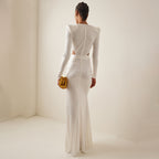 Women's White V-Neck Cutout Long-Sleeve Dress