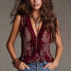 Women Spring Clothing Wooden Ear Zipper Paisley Bohemian