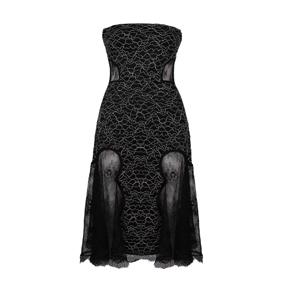 Strapless Lace Midi Dress