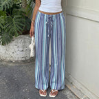 Fresh Vacation Draping Effect Blue White Striped Pants