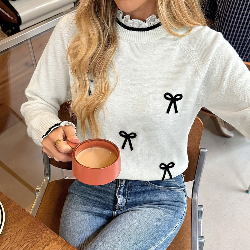 Women's Lace Collar Bow Knit Sweater