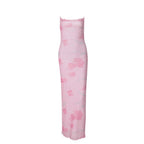 Summer Sweet Spicy Off-Neck Mesh Floral Print Long Strappy Dress