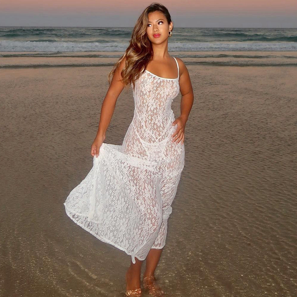 Lace-Panel Sleeveless Bodycon Maxi Dress