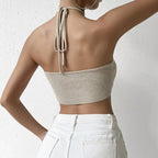 's Short Temperamental Backless Halter Lace Up Knitted Vest Top