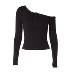 Women's French Sexy Lace Lace Long Sleeved T Shirt Women Autumn Slim Diagonal Collar Top Women